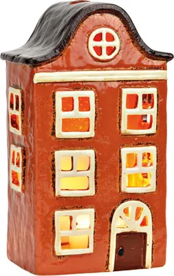 Produktbild von Rotes Windlicht Dekohaus Teelichthaus aus Steingut, 13x22x9 cm