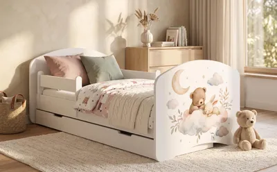 Obrázok produktu pre Roztomilá detská postieľka 140 x 70 cm | Detská postieľka s úložným priestorom a ochrannou bočnicou | Vrátane penového matraca