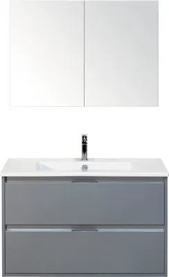 Produktbild von Sanox Badmöbel-Set Porto BxHxT 91 x 170 x 51 cm Frontfarbe eisgrün mit Waschtisch Keramik weiß, Waschtischunterschrank u