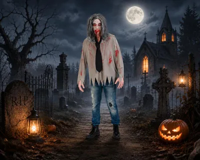 Produktbild von Herrenkostüm Zombiekostüm – blutverschmiertes Zombie Hemd mit Krawatte für Halloween (L)