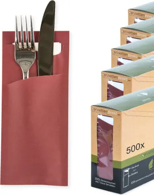Produktbild von Bestecktasche Prime Fit in Bordeaux 85 x 190 mm, mit 2-lagiger Tissue-Serviette in Weiß - 500 Stück