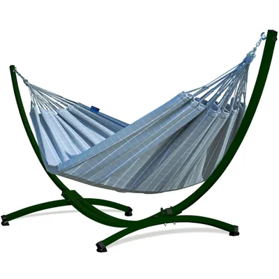 Produktbild von Potenza Outdoor Catargo Hängematte mit Gestell für 2 Personen I Baumwolle Doppelhängematte XXL 220x160, 220kg I Grün Hängemattengestell 220kg, wetterfest