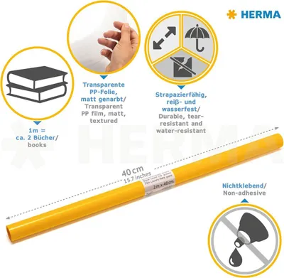 Produktbild von HERMA Buchschutzfolie 400 mm x 2 m aus PP gelb