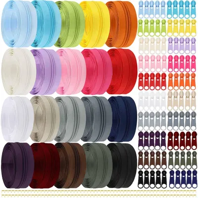 Endlosreißverschluss-Set 60 m, 20 Farben, Nylon, 100 Schieber, Reparaturset