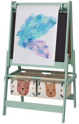 Zdjęcie produktu dla Tablica dla dzieci 3 w 1 – tablica, tablica suchościeralna i rolka papieru | Kolor: Zielony | Wymiary: 46,5 x 54 x 93 cm