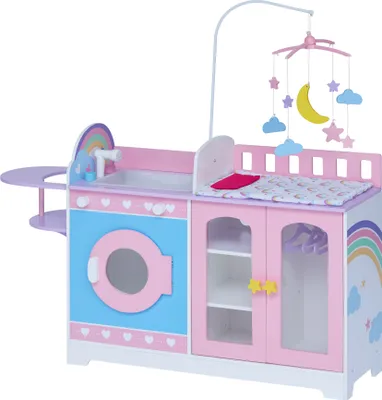 Produktbild von Olivia's Little World Von Teamson Kids 6-in-1 Wickeltisch Station Für Puppen Kinderzimmer Puppenhaus Spielset Interaktiv mit 6 Zubehör & Aufbewahrung Rosa/Lila TD-13522A
