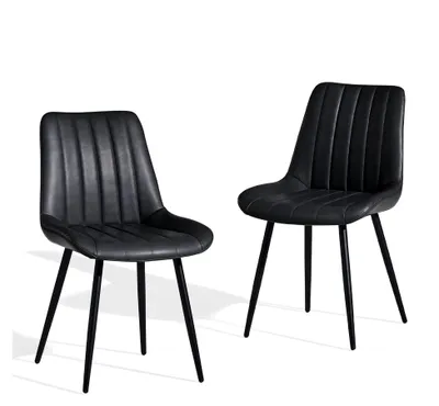 Produktbild von Esszimmerstühle 2er Set aus Kunstleder, gepolsterte Küchenstühle mit Rückenlehne und Metallbeinen (Schwarz)