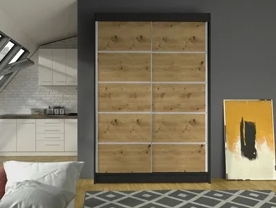 Obrázek produktu pro Posuvná šatní skříň 120 cm SAMANRE 4 - dub artisan / černá