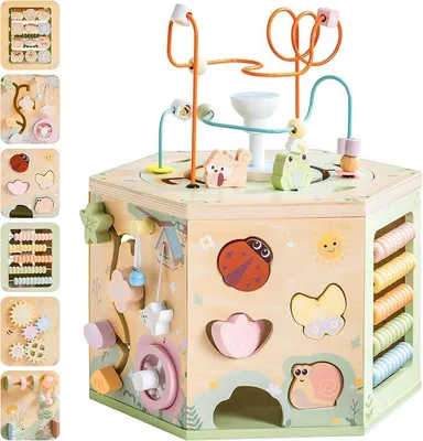 Imagen del producto de Cubos de madera para el desarrollo de la motricidad gruesa, juguetes para el desarrollo de la motricidad gruesa a partir de 1 año, cubos de actividades a partir de 12 meses, cubos de actividades para bebés