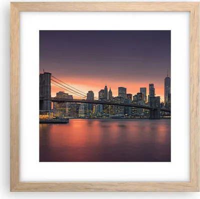 Produktbild von Gerahmtes Poster - Rahmen in heller Eiche - New York Brücke Nacht - 30x30 cm - Wand Bild - Wanddeko - Wandbilder - Wandposter - Bilderrahmen - Bilder - Kunstdruck - Wandbild - P2NAC30x30-4048