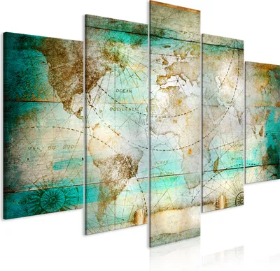 Produktbild von Leinwandbilder 200x100 cm k-C-0123-b-m Vlies Leinwandbild 5 tlg Kunstdruck modern Wandbilder XXL Wanddekoration Design Wand Bild WELTKARTE