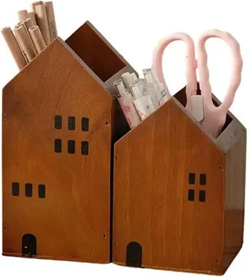 Produktbild von Büroständer - Hausstilige Büroständer für Schrein und Bürsten - Retro Stil Büro Schreibtisch Organizer für Büro und Schlafzimmer - Braun
