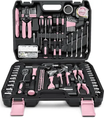 Immagine prodotto di Valigetta portautensili Sundpey 281 pezzi - set di utensili completi portatili con set di chiavi a bussola set di cacciaviti set di pinze cassetta degli attrezzi rosa