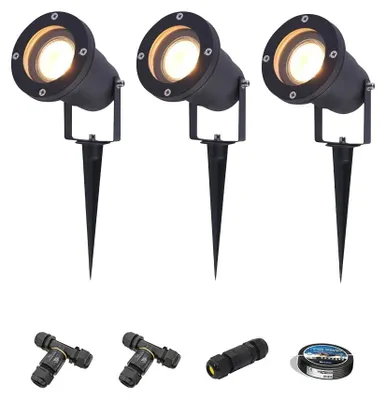 Produktbild von hoftronic LED Gartenstrahler 4W 345lm 2700K Schwarz IP65 3er Set