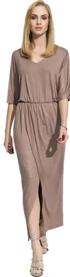 Produktbild von Damen Maxikleid mit Schlitz V-Ausschnitt; Cappucino 42