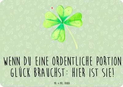 Produktbild von Mr. & Mrs. Panda Schild Blume Kleeblatt DIN A6 - Blattgrün - Geschenk, Wandbild, Neuanfang, tafel, Blechschild, Garten, Glück, Motivation, Retro, Umzug, Magnetschild