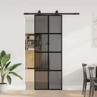 Produktbild von vidaXL Schiebetür mit Beschlag Schwarz 76x205 cm Hartglas