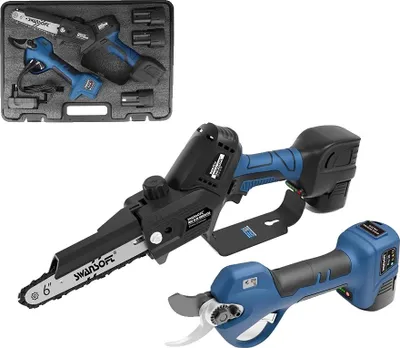 Produktbild von Elektrische Baumschneider, bürstenloser Motor, langlebige Klinge, Blau, 3 Batterien
