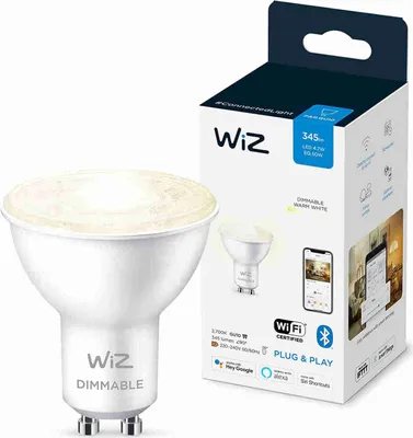 Produktbild von WiZ LED Smart Reflektor PAR16 4,7W = 50W GU10 345lm warmweiß 2700K 36° Dimmbar App Google Alexa WiFi