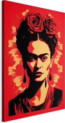 Produktbild von Wandbilder XXL Frida Kahlo 60x90 cm 1 tlg  Wand Deko Leinwand Bilder Groß Wohnzimmer Rosen auf dem Kopf Frau Porträt Abstraktion h-H-10047-b-a