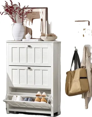 Obrázek produktu pro Skříň na boty, úzký design, nastavitelné police, BÍLÁ