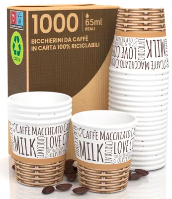 1000 Pappbecher 65 ml, umweltfreundlich, biologisch abbaubar, Einweg