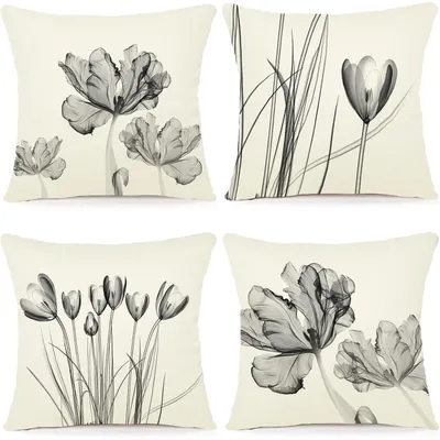Produktbild von Kissenbezüge 45x45 cm 4er Set Leinen Optik Blumen Aquarell Outdoor Wohnzimmer