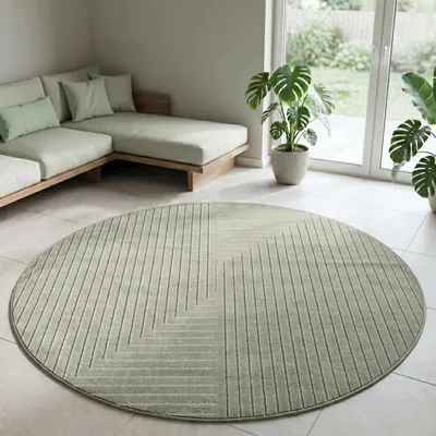 Produktbild von Carpetsale24 Outdoor Teppich, Modern Boho Design, 3D Effekt, Robust und UV-Beständig, ideal für Terrasse Wohnzimmer & Küche, Grösse: 120 cm Rund