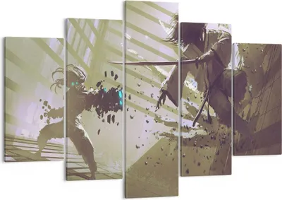 Produktbild von Bild auf Leinwand - Leinwandbild - Roboter Samurai Schwert Kämpfen - 150x100cm - Wand Bild - Wanddeko - Leinwanddruck - Bilder - Kunstdruck - Leinwand bilder - Wandkunst - EA150x100-2912