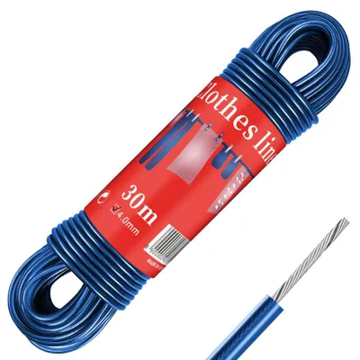 Wäscheleine 30 m, 4 mm, PVC-beschichtet, Stahlkern, blau