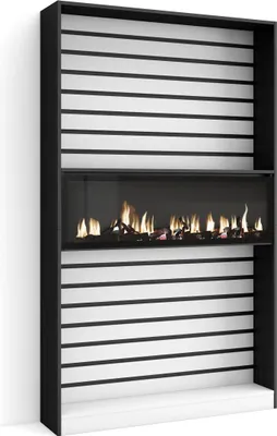 Produktbild von Bücherregal Bibliothek, 110x25x186cm, Wohnzimmer, Esszimmer, Büro, Elektrokamin XXL. Weiß und Schwarz