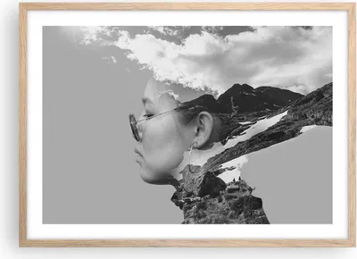 Produktbild von Gerahmtes Poster - Rahmen in heller Eiche - Frau modern schwarz und weiß - 70x50 cm - Wand Bild - Wanddeko - Wandbilder - Kunstposter - Wandposter - Bilderrahmen - Bilder - P2NAA70x50-4571