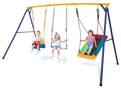 Produktbild von KOMFOTTEU 3 in 1 Kinderschaukel Set, Schaukelgestell mit Nestschaukel, Kinderschaukel & Babyschaukel, Gartenschaukel Schaukelgerüst mit Gestell, Spielgerüst für Kinder, Indoor & Outdoor
