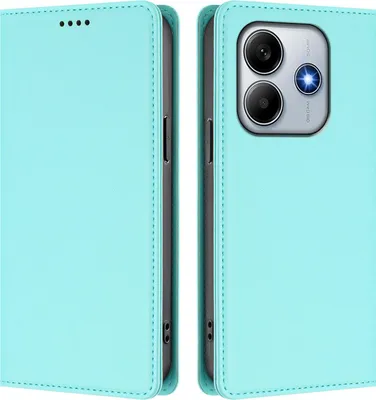 Obrázek produktu pro Kožené pouzdro pro Xiaomi Poco M7 Pro 5G/Redmi Note 14 5G, magnetické flipové pouzdro zPolyuretankůže se stojánkem Mátově zelená