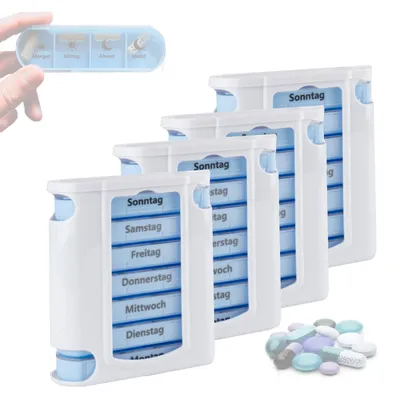 Obrázok produktu pre Pillendoos 7 dní - 4 priehradky - Vhodné pre seniorov - Lieková skrinka - Kompaktná - Ideálne na domáce použitie alebo na cesty