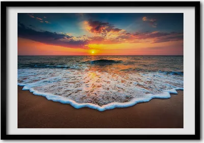 Produktbild von Bild - Bilderrahmen - 100 cm x 70 cm - MDF - Rahmen - Foto - Wandkunst Sonnenuntergang über dem Meer