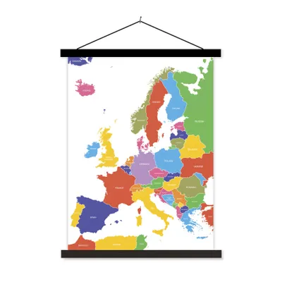Produktbild von MuchoWow® Textilposter Karte - Europa - Farbe 60x80 cm mit schwarzem Rahmen - Plakathalter