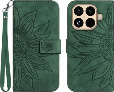 Produktbild von Xiaomi 15T Pro Hülle - Coverup Sonnenblume Klapphülle mit Schlüsselband - Grün