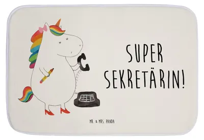 Produktbild von Mr. & Mrs. Panda Badteppich Einhorn Sekretärin - Weiß - Geschenk, Badezimmerteppich, Büro, Unicorn, Badvorleger, Badematte, Einhörner, Badezimmer Matte, Duschvorleger