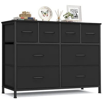 Obrázek produktu pro SONGMICS Komoda s 8 zásuvkami z látky, úložná skříň s kovovou konstrukcí, rozměry 98,7 x 30 x 74,7 cm, černá barva