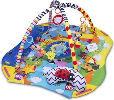 Produktbild von Lionelo Anika Spielmatte Baby Krabbeldecke für Baby Spielbogen Laufstallfunktion Spielzeuge im Set ab Geburt, Bunt