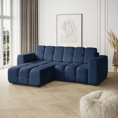 Obrázek produktu pro BEAUTYSOFA | Rohová pohovka BONA 253 cm – rohová pohovka s funkcí spaní a úložným prostorem – tmavě modrá