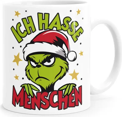 Produktbild von Tasse Weihnachten Grinch Spruch Lustig keine Menschen Geschenkidee Weihnachtsmuffel MoonWorks®