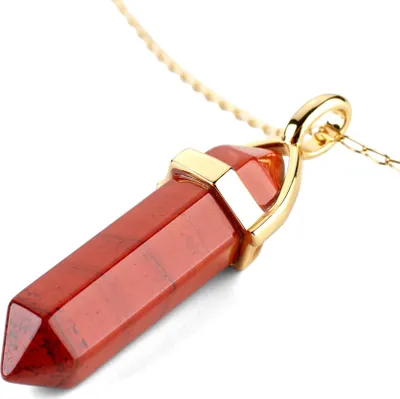 Produktbild von LAVISA Obelisk Edelsteinkette Gold, Anhänger, echte Kristall kette, Halskette, Rosenquarz, Amethyst, Naturstein - 55 + 5 cm (Roter Jaspis)