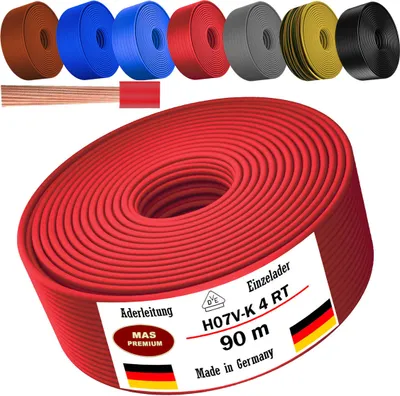 Image de Câble d'alimentation de 90 mètres, type H07 V-K RT, 1x4 mm², rouge, monoconducteur, flexible