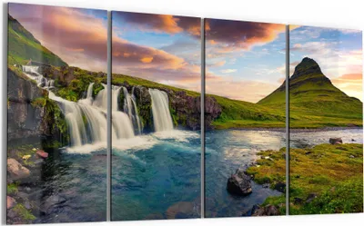 Produktbild von DEQORI Glasbild Echtglas 4x30x60 cm 'Kirchberg Wasserfall' Wandbilder XXL groß