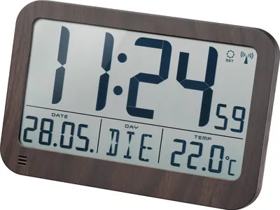 Produktbild von Bresser digitale Wanduhr MyTime MC LCD Wand Tischuhr 225x150mm mit Thermometer in Holzoptik