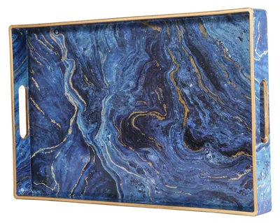 Produktbild von Dekorativer Marmor-Kunststofftablett mit Griffen, 39,5 x 26 cm
