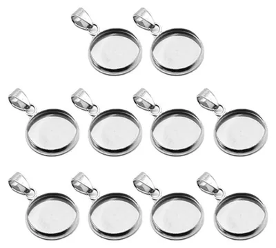 Image de Kit de plateaux ronds avec monture, 20 pièces, argent, 20 mm, pour la fabrication de bijoux