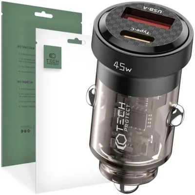 Immagine prodotto di Tech-Protect Cc45W Caricabatterie da auto a 2 porte Pd45W/Qc3.0 Nero